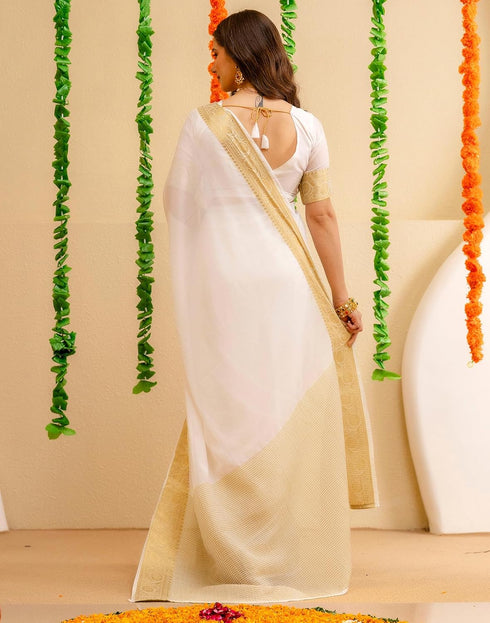 Vasthrlay Special Weaving Unstitched Off White Saree