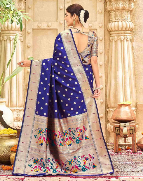 Vasthrlay Womens Paithani Unstitched Blue Saree