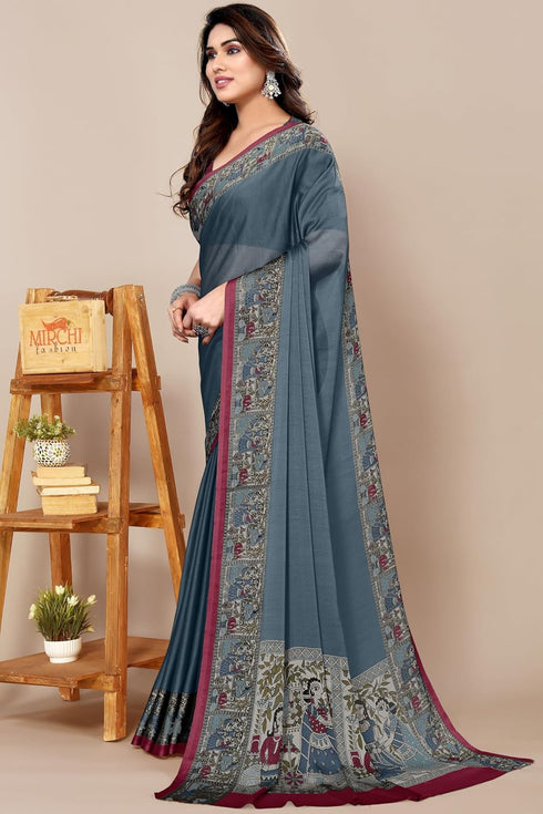 Vasthrlay Fashion Chiffon Georgette Teal Ethnic Wear