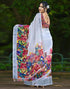 Vasthrlay Womens Blouse White Saree With Multicolour Unstitched Blouse Piece