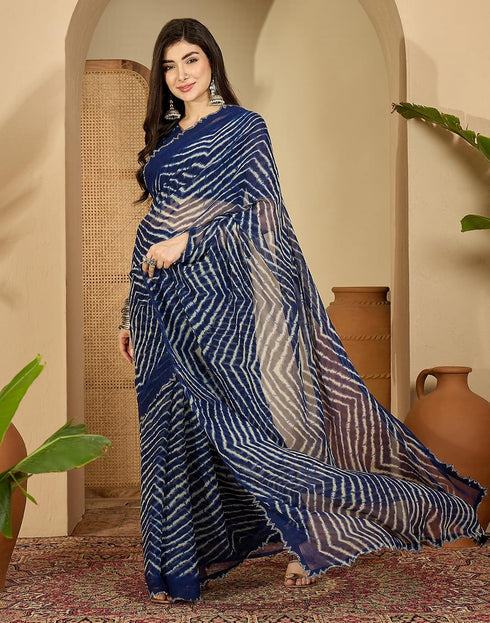 Vasthrlay Georgette Embroidery Blue Saree With Unstitched Blouse Piece