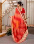 Vasthrlay Bandhani Embroidery Red And Coral Pink Saree With Unstitched Blouse Piece