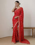 Vasthrlay Georgette Bandhani Saree With Red Unstitched Blouse Piece