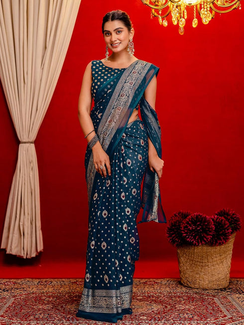 Vasthrlay Georgette Printed Unstitched Maroon Saree