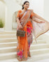 Vasthrlay Womens Printed Unstitched Orange Saree