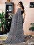 Vasthrlay Chanderi Printed Black And White Saree With Unstitched Blouse Piece