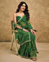 Vasthrlay Georgette Bandhani Dark Green Saree With Unstitched Blouse Piece