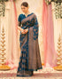 Vasthrlay Womens Weaving Dark Blue | Copper Saree With Unstitched Blouse Piece