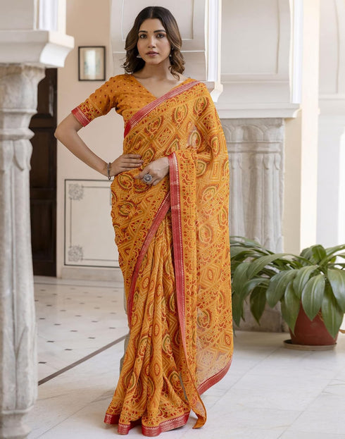 Vasthrlay Georgette Bandhani Unstitched Purple Saree