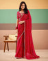 Vasthrlay Georgette Embroidery Red Saree With Unstitched Blouse Piece