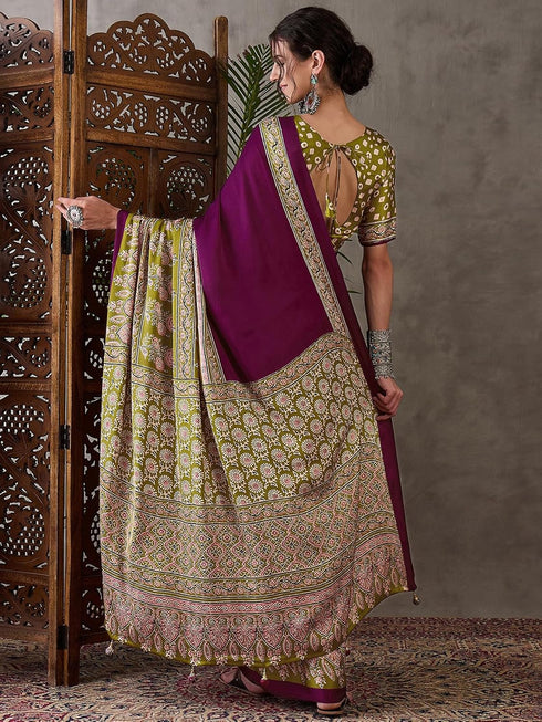 Vasthrlay Printed Tassels Cream Saree