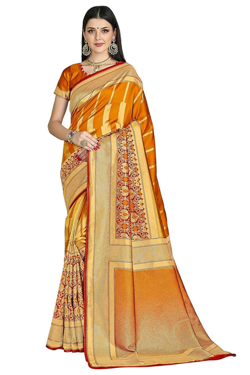 Vasthrlay Banarasi Bridal Orange Ethnic Wear
