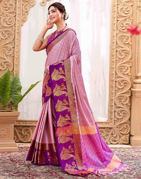 Vasthrlay Banarasi Jacquard Unstitched Mustard Saree