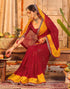Vasthrlay Georgette Embroidery Yellow& Red Saree With Unstitched Blouse Piece
