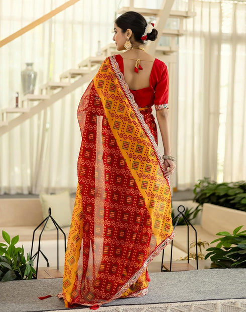 Vasthrlay Georgette Embroidery Unstitched Yellow Saree