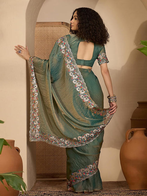 Vasthrlay Georgette Embroidery Dusty Saree