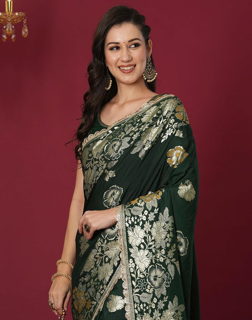 Vasthrlay Kanjivaram Banarasi Unstitched Red Saree