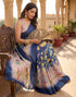 Vasthrlay Womens Printed Unstitched Navy Blue Saree