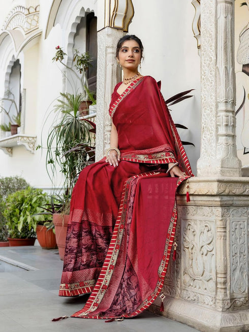 Vasthrlay Chiffon Printed Dark Saree