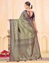 Vasthrlay Womens Banarasi Mehndi Green Saree With Wine Unstitched Blouse Piece
