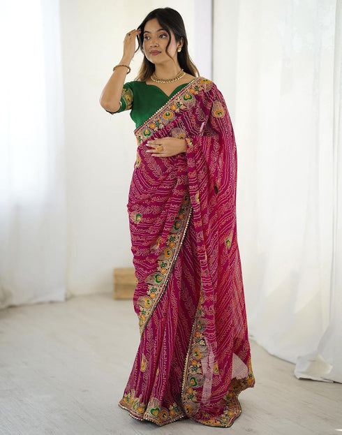 Vasthrlay Georgette Embroidery Unstitched Red Saree