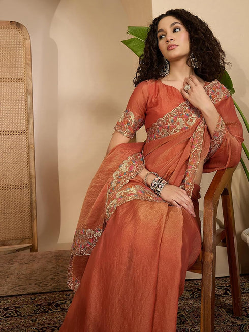 Vasthrlay Georgette Embroidery Dusty Saree