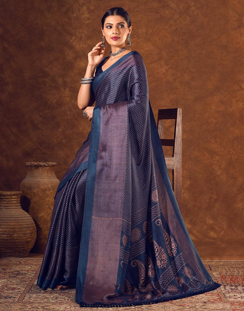 Vasthrlay Womens Printed Unstitched Brown Saree