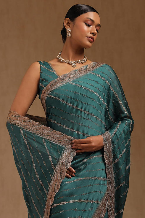 Vasthrlay Olive Chiffon Embellished