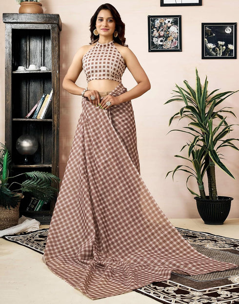 Vasthrlay Chanderi Printed Unstitched Off White Saree
