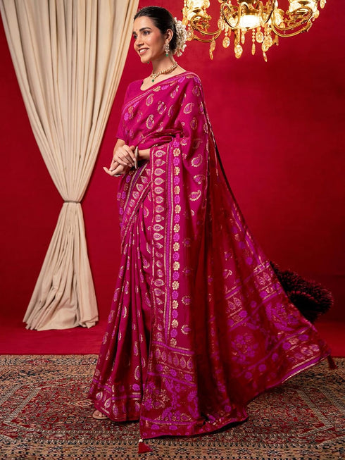 Vasthrlay Vichitra Printed Unstitched Maroon Saree