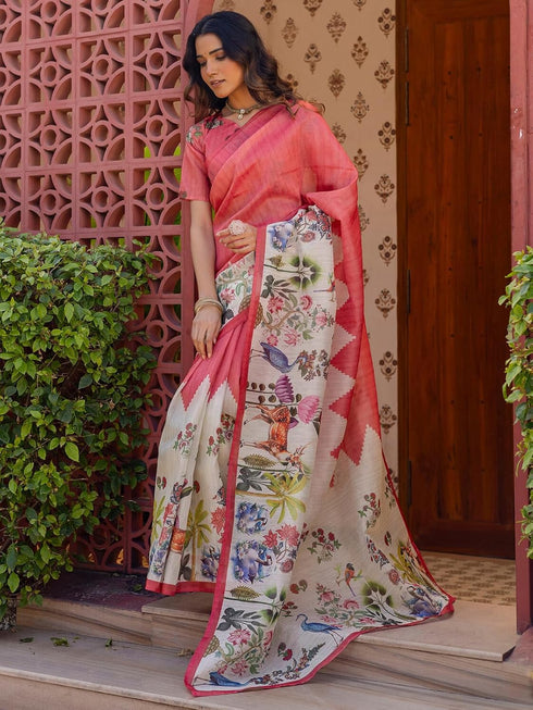 Vasthrlay Shimmer Printed Unstitched Light Green Saree
