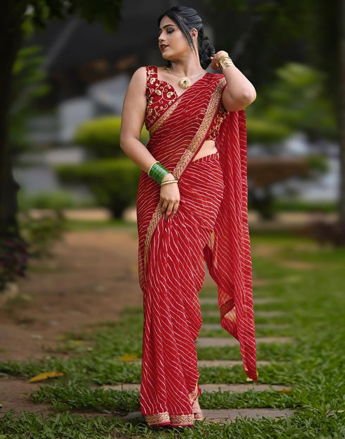 Vasthrlay Georgette Leheriya Unstitched Blue Saree