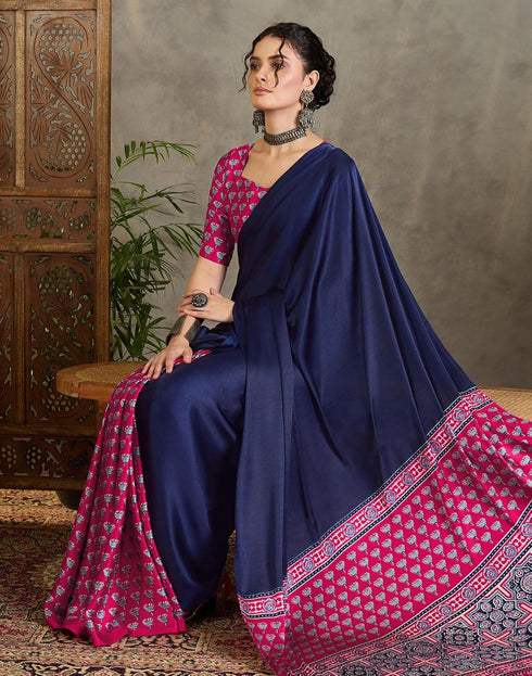 Vasthrlay Printed Tassels Unstitched Maroon Saree