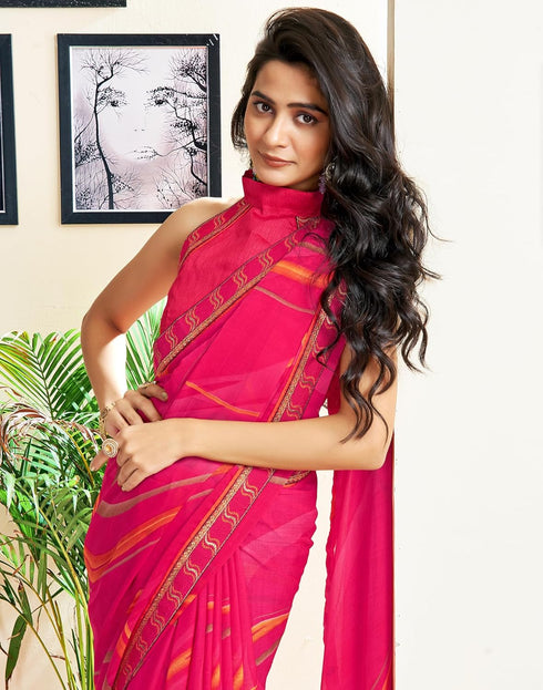 Vasthrlay Chiffon Tassels Unstitched Dark Green Saree