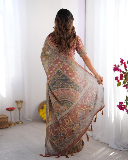 Vasthrlay Handloom Grey Beige Traditional Saree