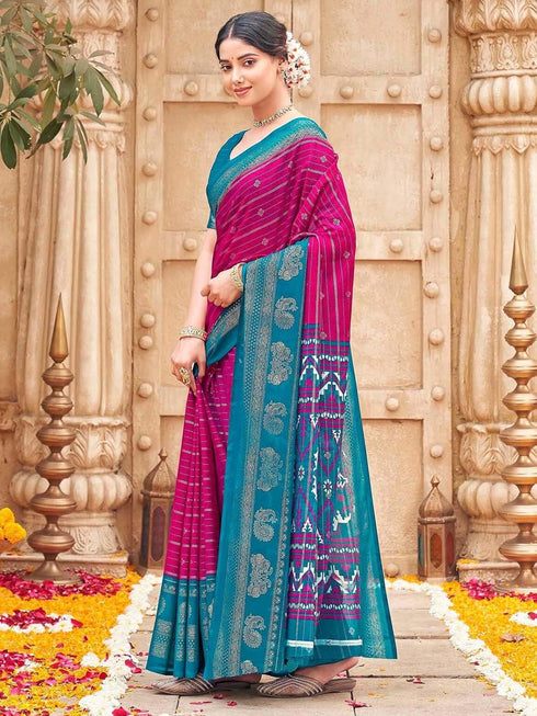 Vasthrlay Georgette Printed Unstitched Rani Pink Saree