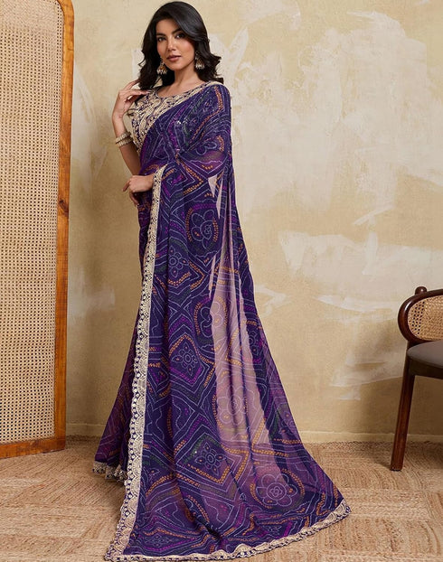 Vasthrlay Georgette Embroidery Unstitched Red Saree