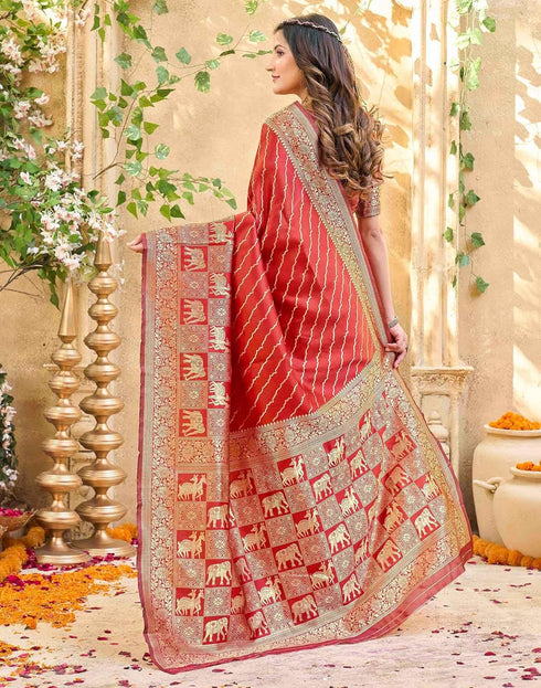 Vasthrlay Womens Weaving Unstitched Red Saree