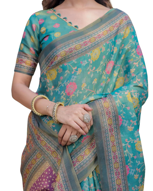 Vasthrlay Handloom Turquoise Traditional Saree
