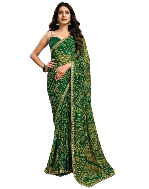 Vasthrlay Georgette Bandhani Unstitched Maroon Saree