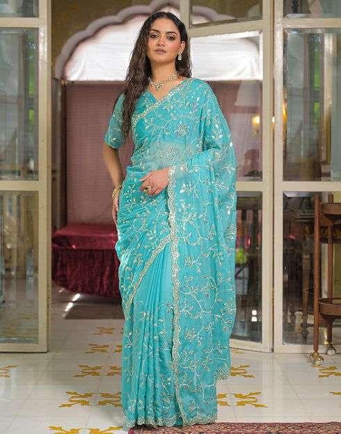 Vasthrlay Georgette Embroidery Unstitched Maroon Saree