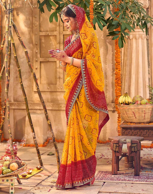 Vasthrlay Georgette Embroidery Unstitched Red Saree