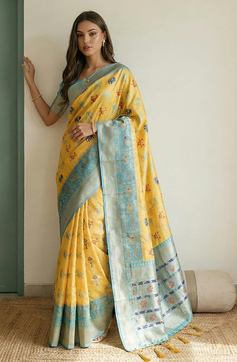Vasthrlay Yellow Unstitched Saree