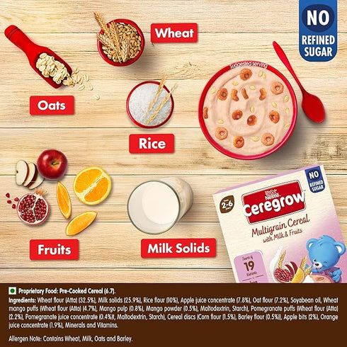CEREGROW with NO Refined Sugar | Multigrain Cereal with Milk & Fruits