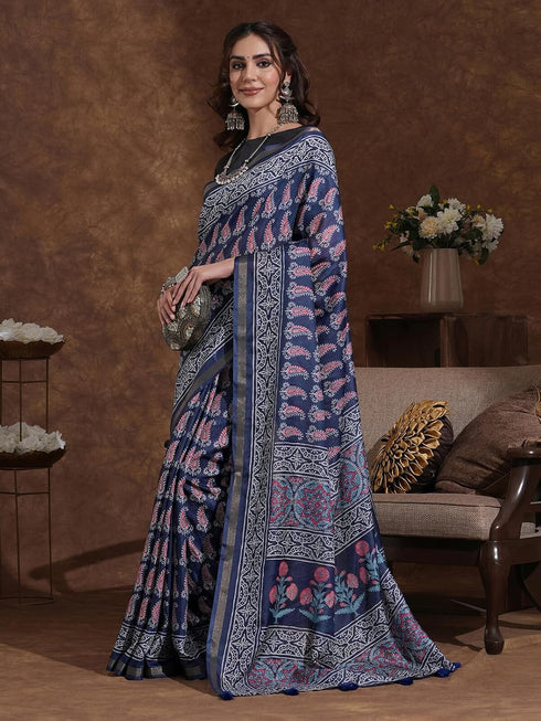 Vasthrlay Weaving Printed Unstitched Dusty Pink Saree