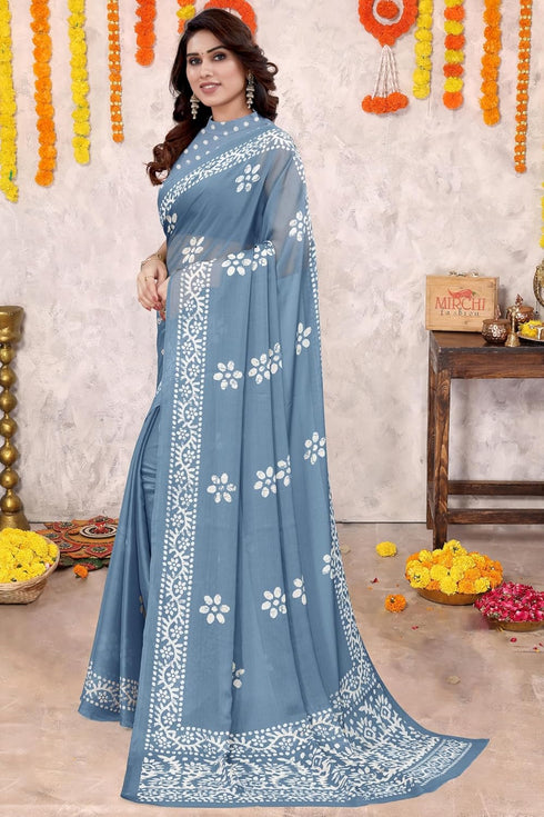 Vasthrlay Fashion Chiffon Printed Parrot Ethnic Wear