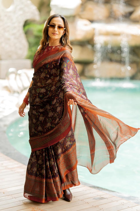 Vasthrlay Fashion Chiffon Printed Navy Ethnic Wear