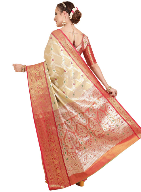 Vasthrlay Orange Banarasi Unstitched Saree