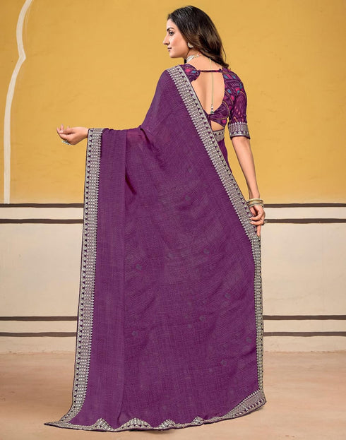 Vasthrlay Georgette Embroidery Unstitched Maroon Saree