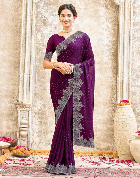Vasthrlay Womens Scalloped Unstitched Maroon Saree